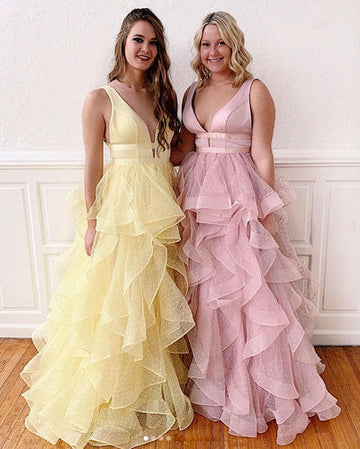 Yellow tulle long prom dress, tulle formal dress HZ1023